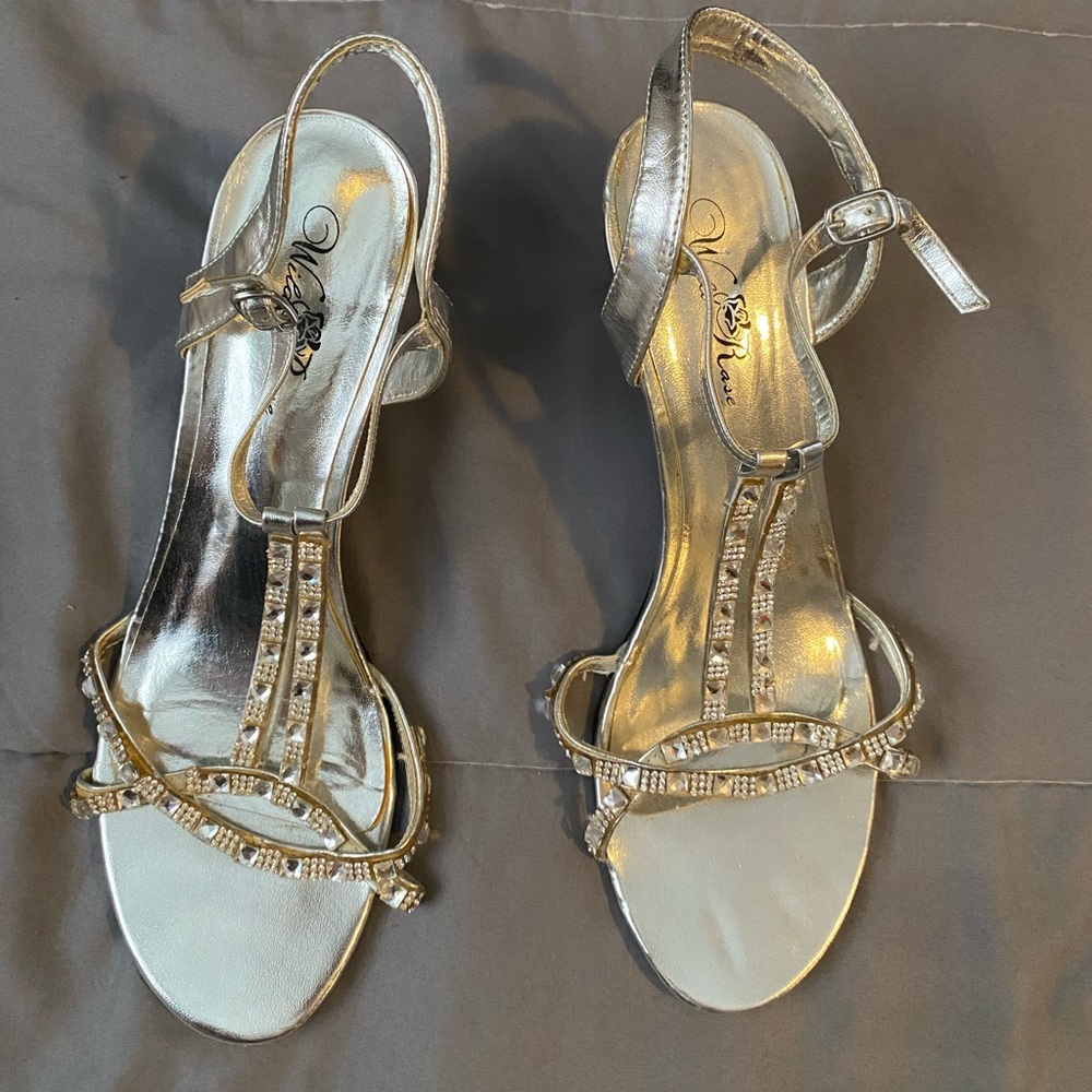 Wild Rose silver prom heels